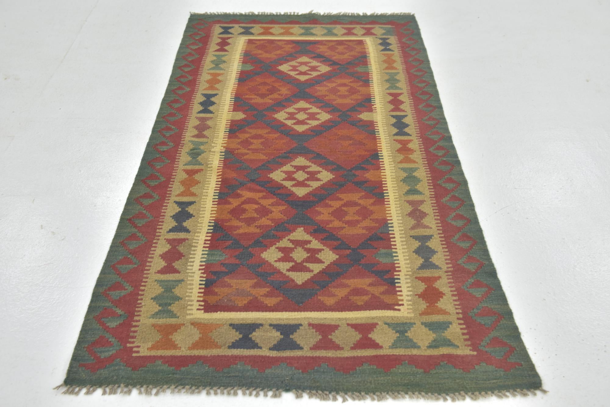 100cm x 205cm Tejido a mano Kilim Maymana Alfombra Lana Pasillera
