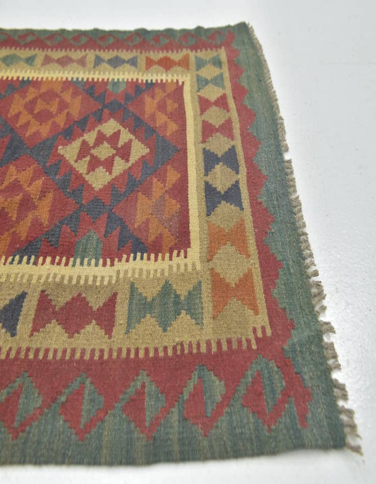 Detail image of 3' 3 x 6' 9  Hand Woven Kilim Maymana Wool Runner Rug