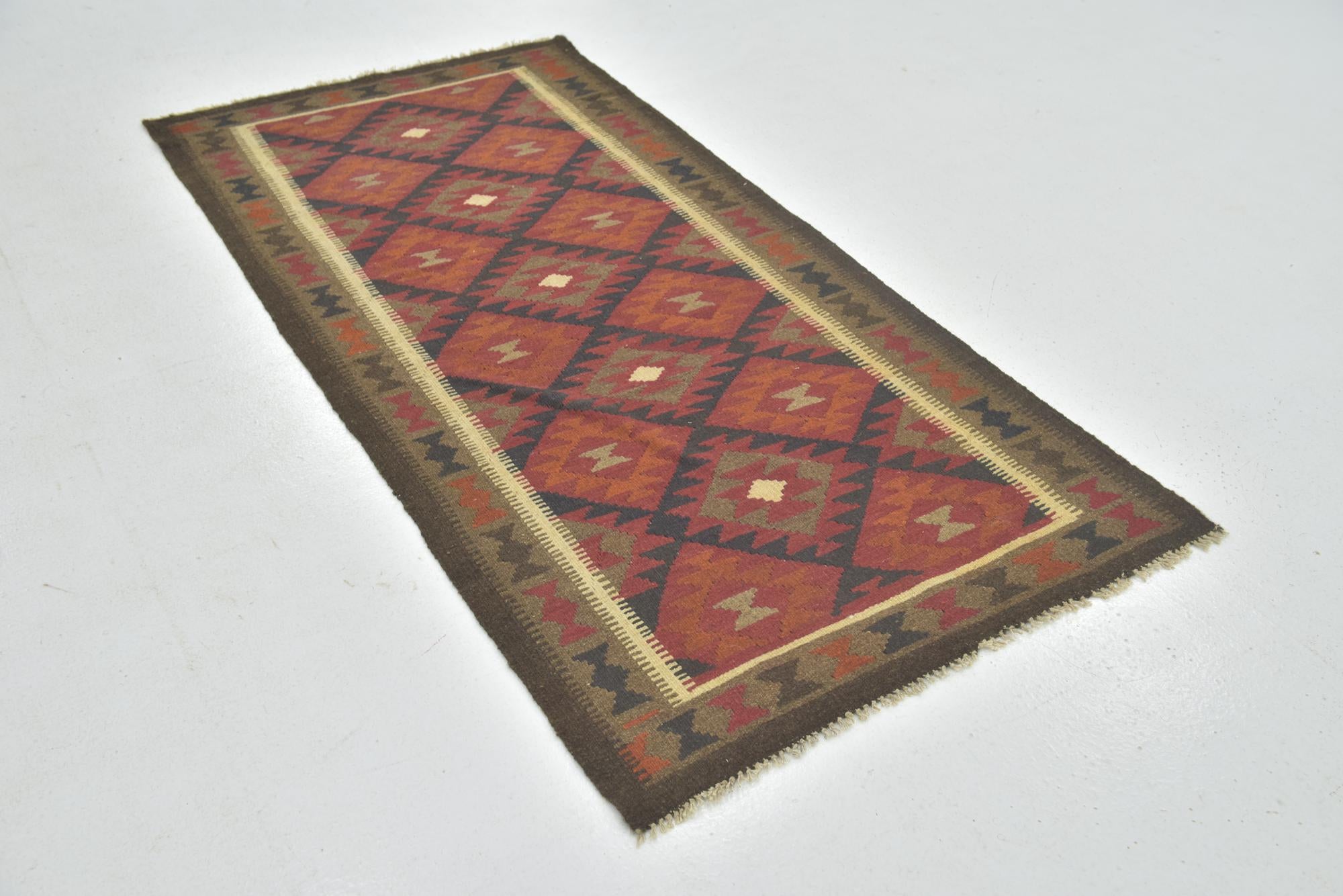 3' 3 x 6' 5 Hand Woven Kilim Maymana Wool Runner Rug