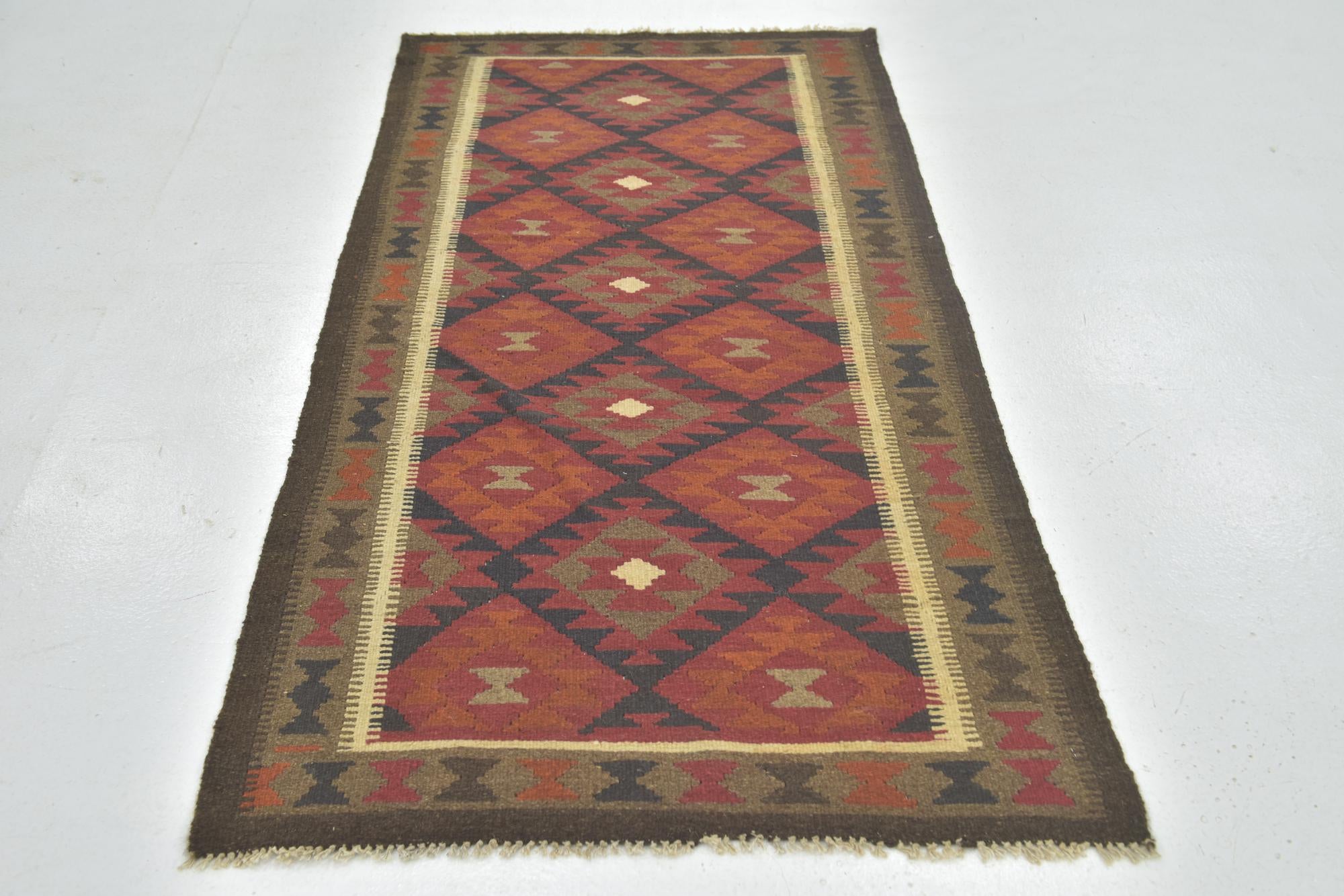 3' 3 x 6' 5 Hand Woven Kilim Maymana Wool Runner Rug