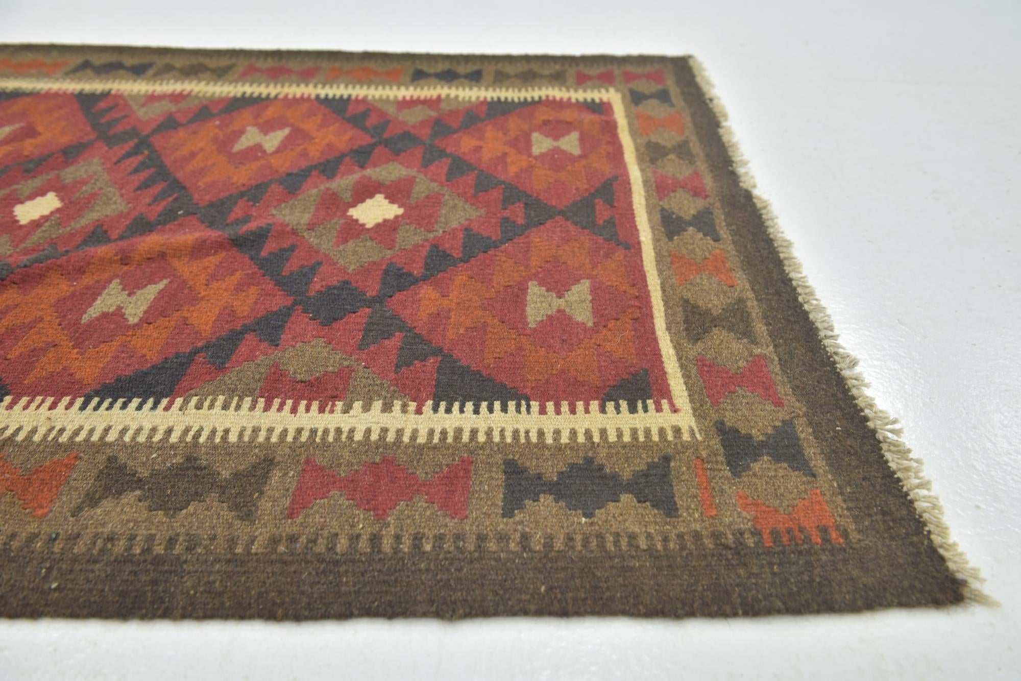 3' 3 x 6' 5 Hand Woven Kilim Maymana Wool Runner Rug