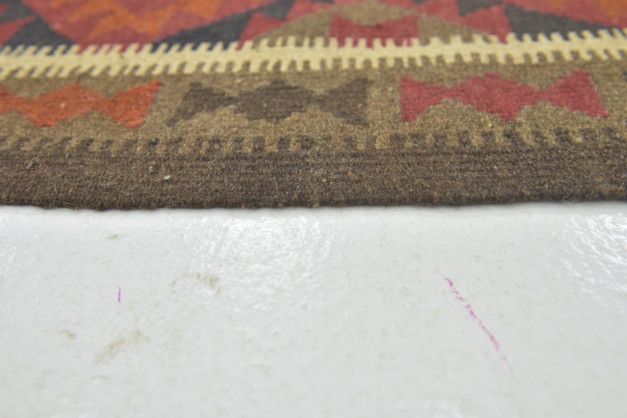 3' 3 x 6' 5 Hand Woven Kilim Maymana Wool Runner Rug