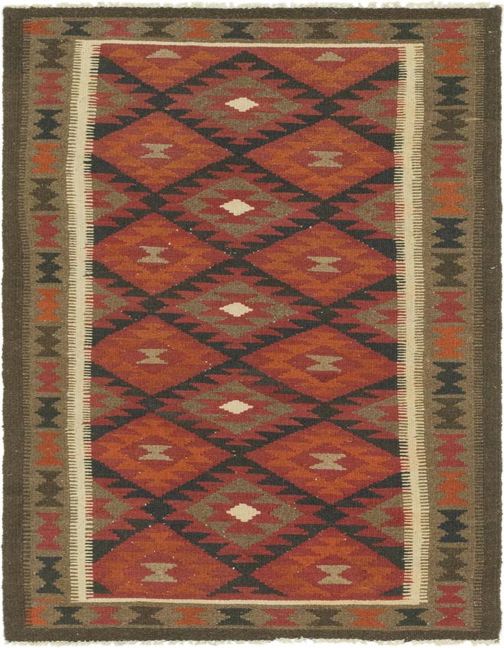 Detail image of 3' 3 x 6' 5 Hand Woven Kilim Maymana Wool Runner Rug