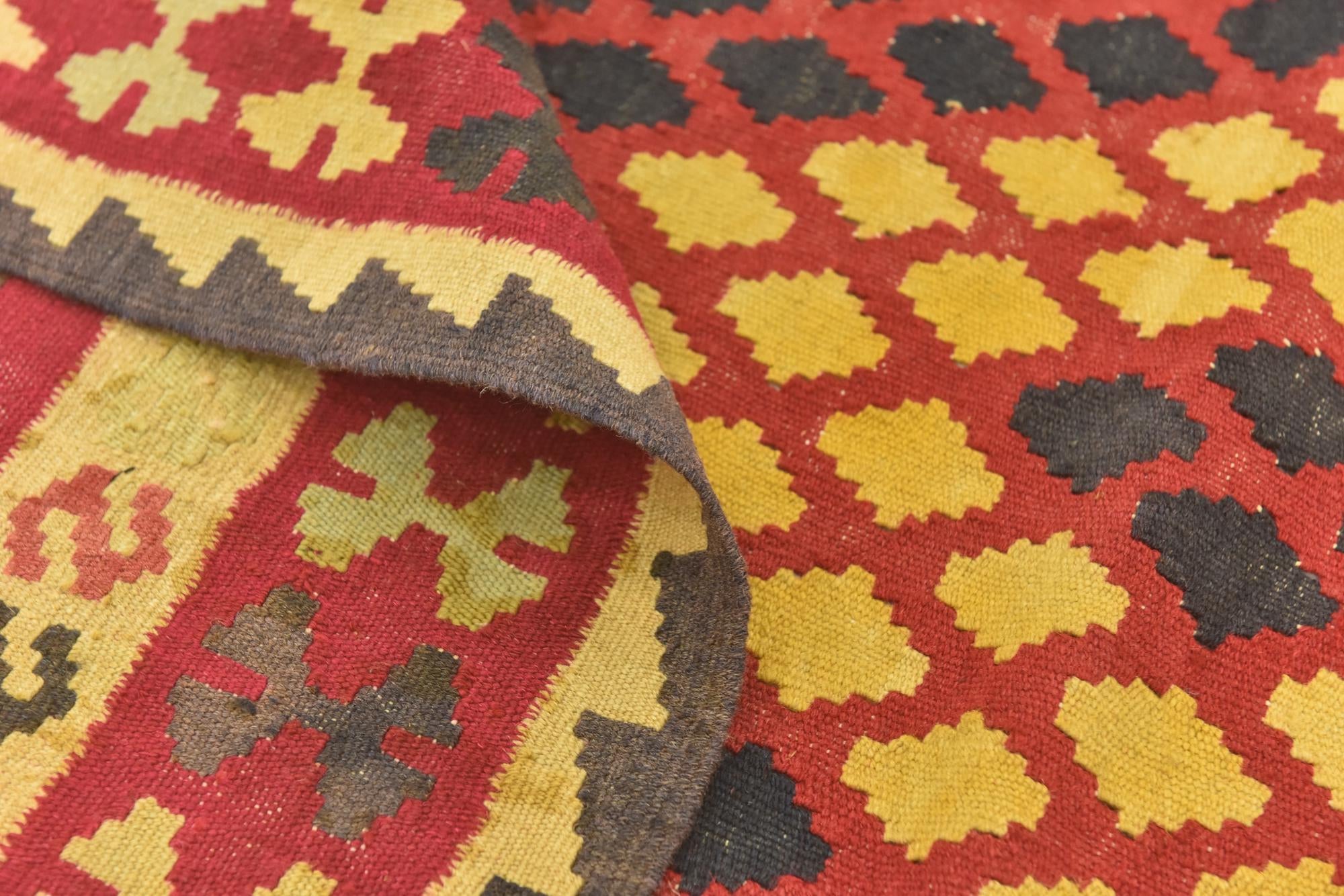 3' 4 x 6' 3 Hand Woven Kilim Maymana Wool Runner Rug