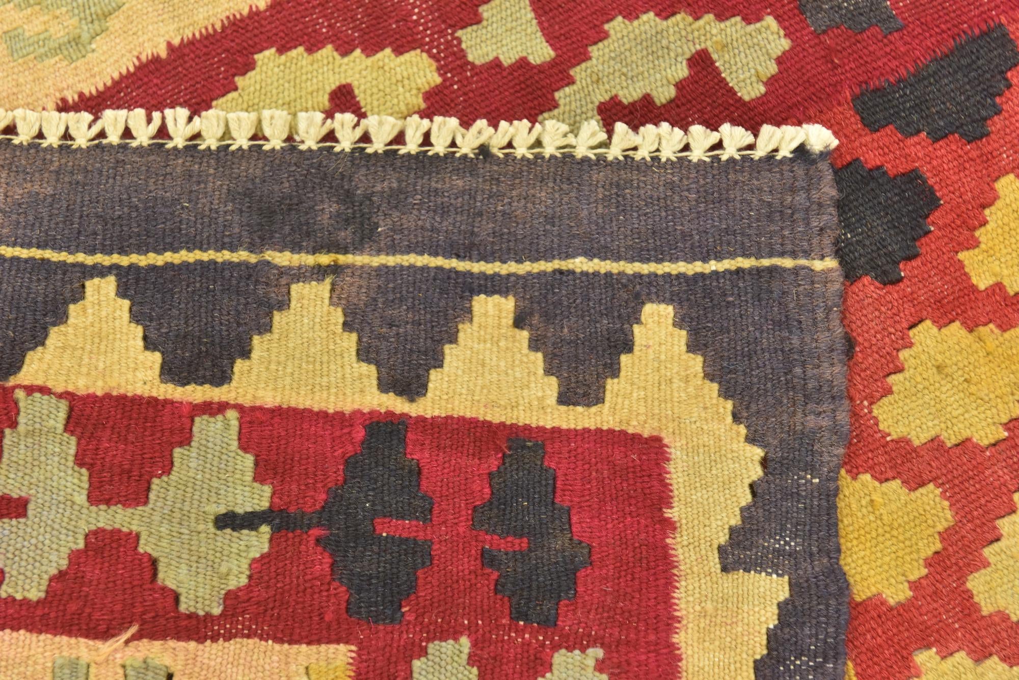 3' 4 x 6' 3 Hand Woven Kilim Maymana Wool Runner Rug