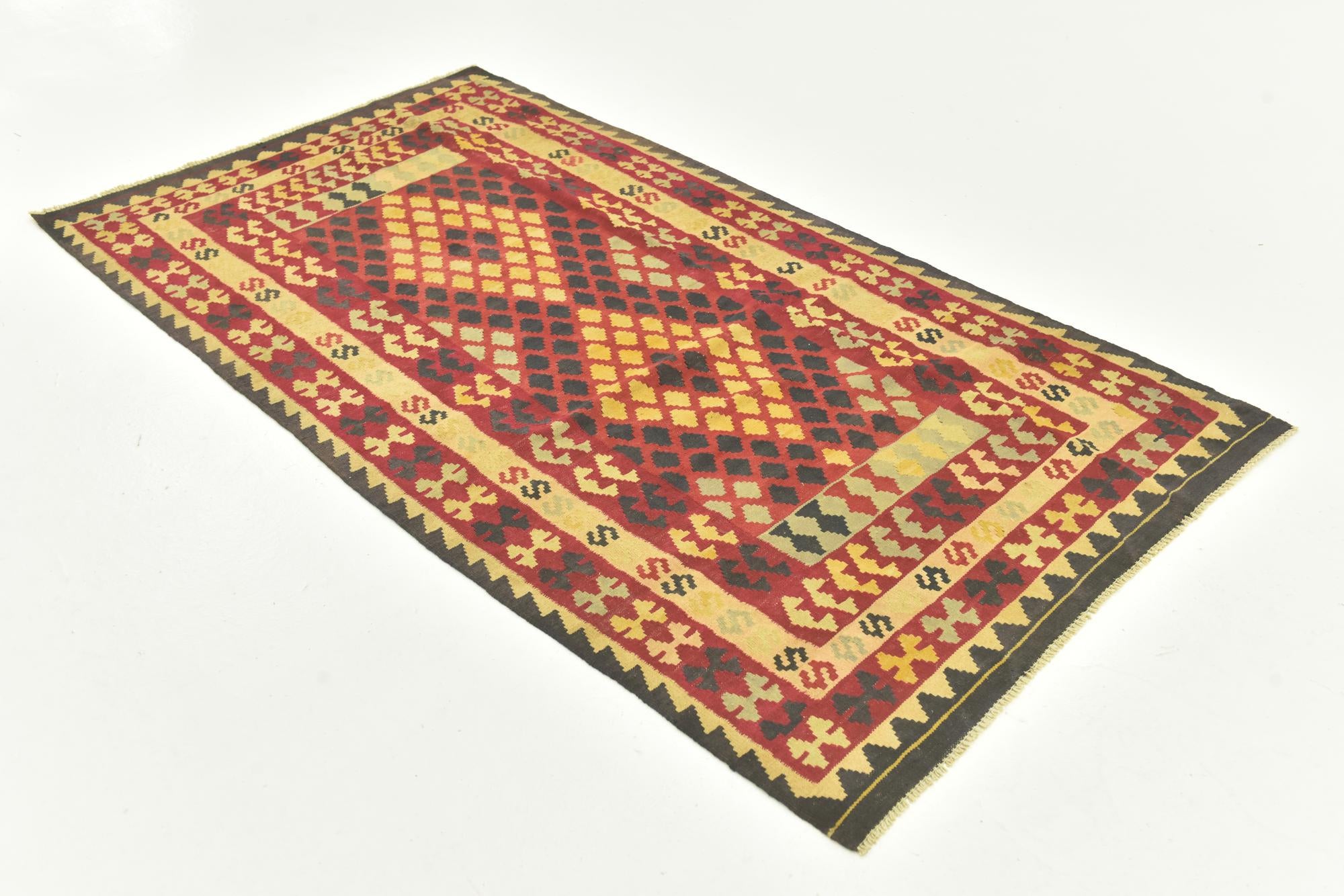 3' 4 x 6' 3 Hand Woven Kilim Maymana Wool Runner Rug
