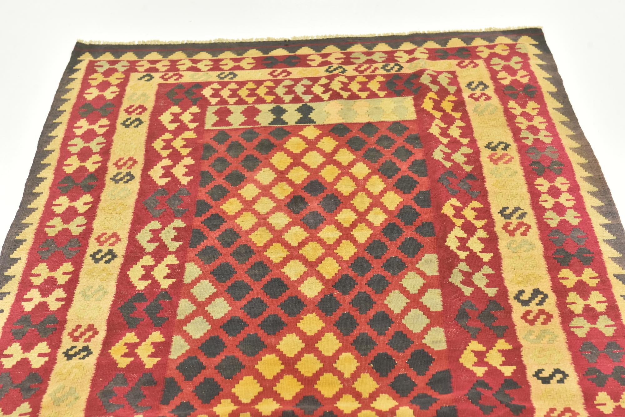 3' 4 x 6' 3 Hand Woven Kilim Maymana Wool Runner Rug