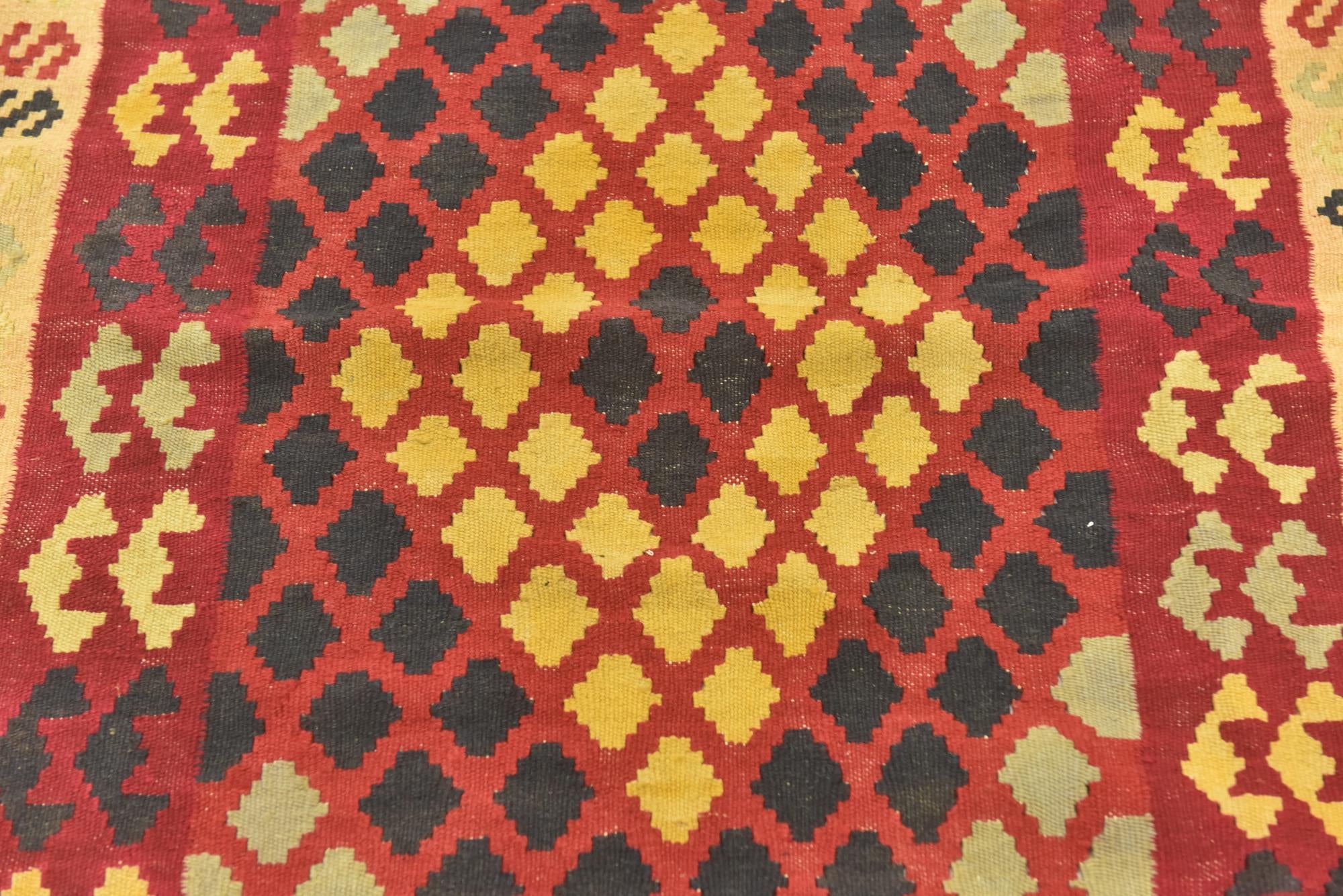 3' 4 x 6' 3 Hand Woven Kilim Maymana Wool Runner Rug