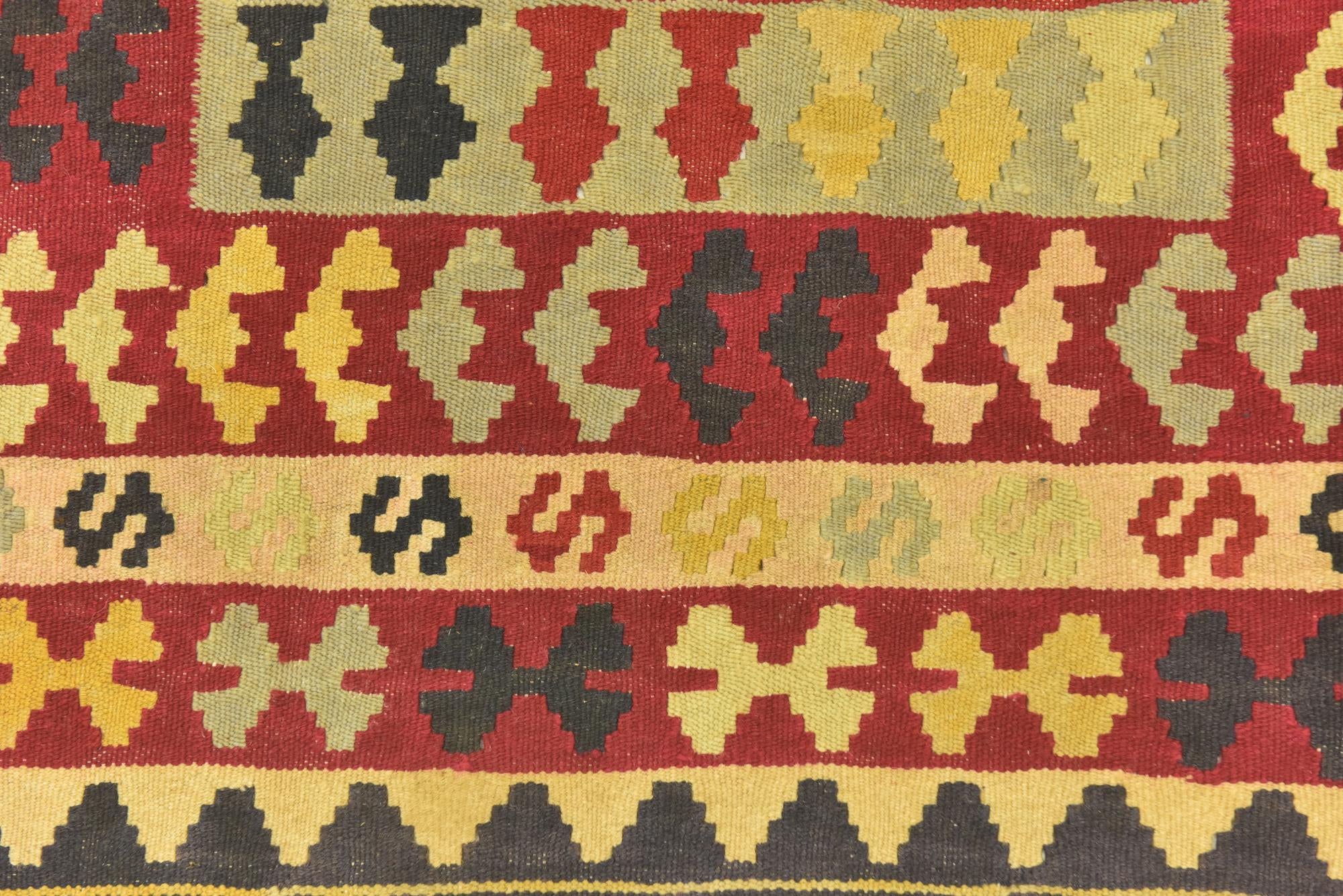 3' 4 x 6' 3 Hand Woven Kilim Maymana Wool Runner Rug