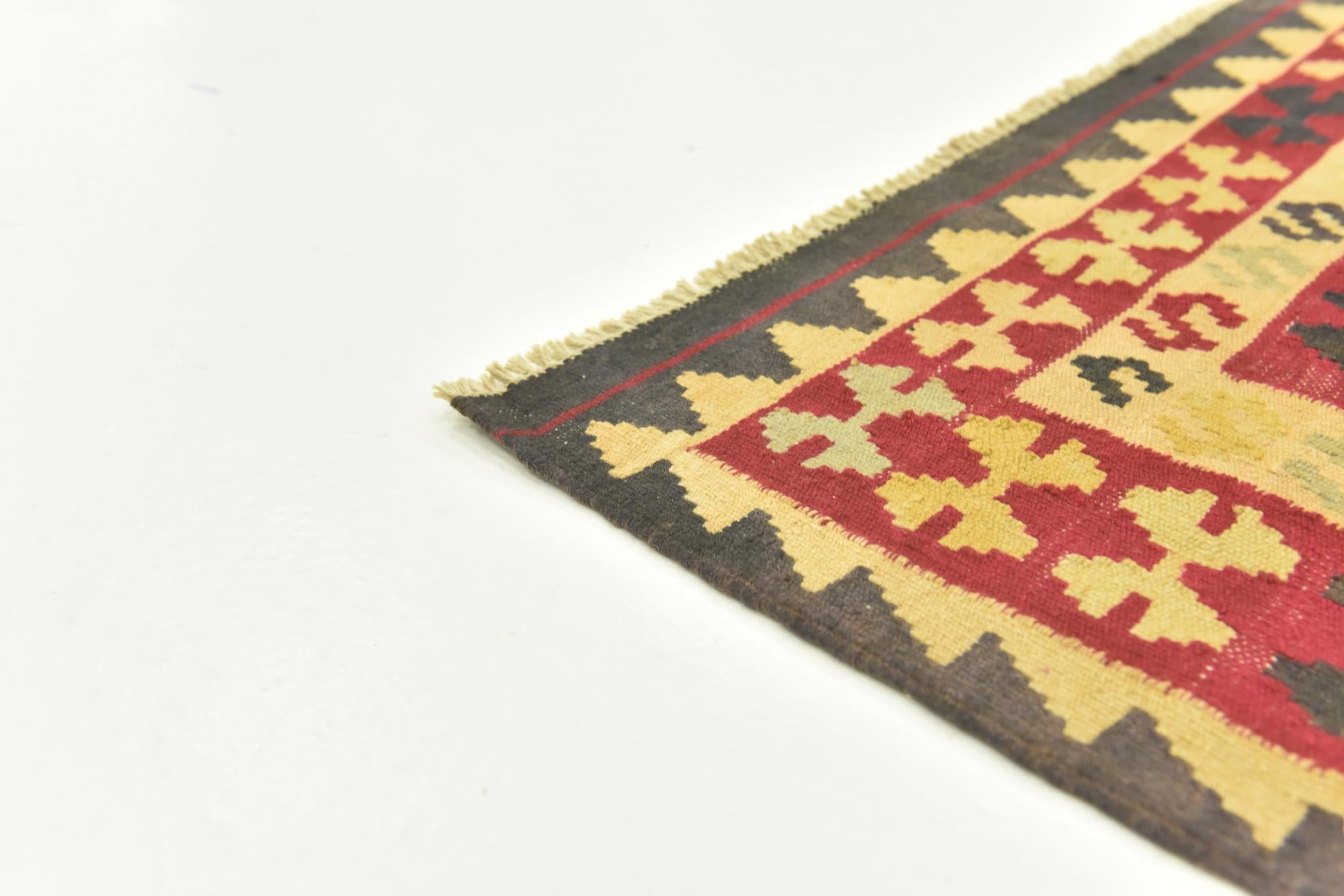3' 4 x 6' 3 Hand Woven Kilim Maymana Wool Runner Rug