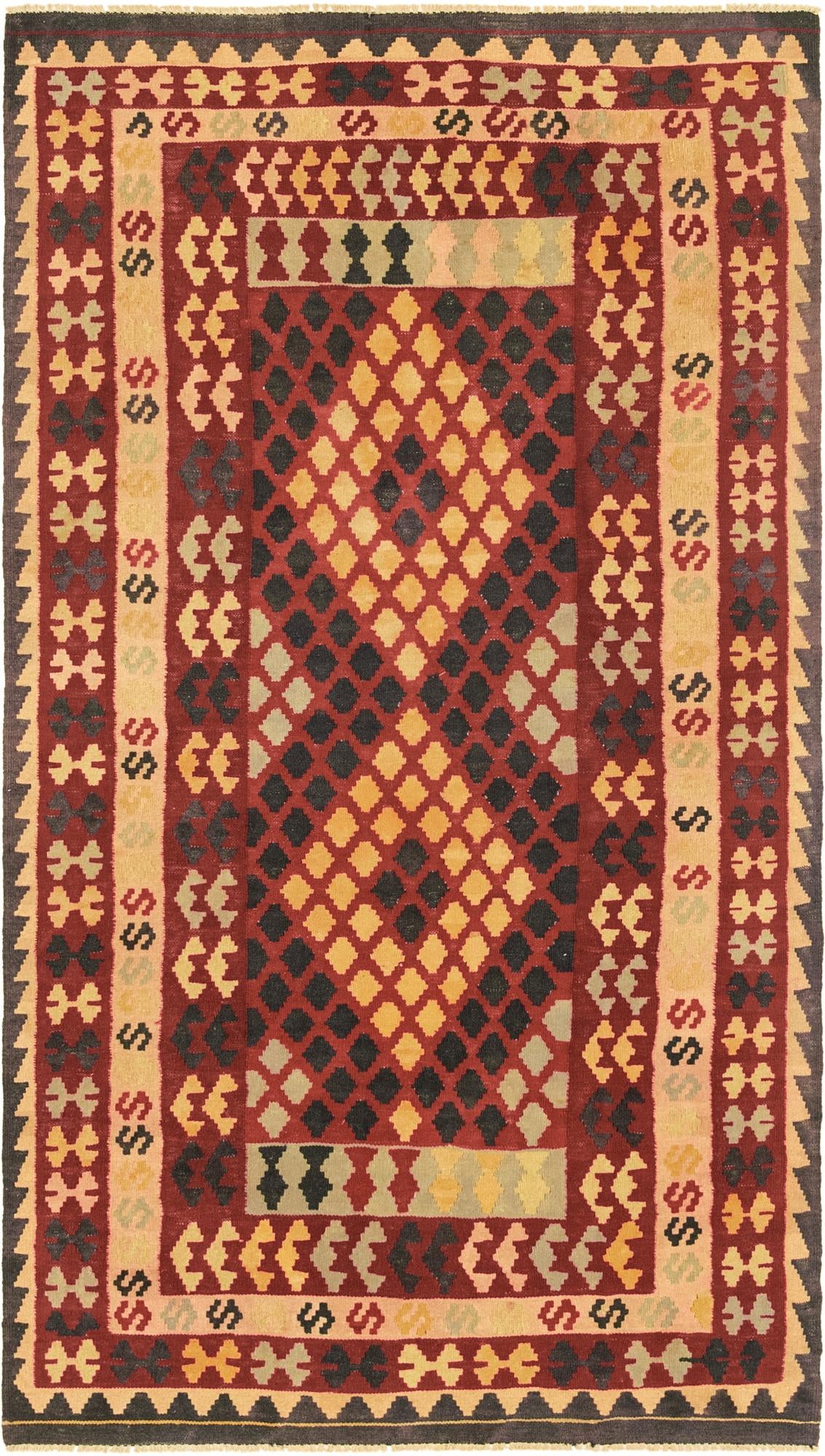 3' 4 x 6' 3 Hand Woven Kilim Maymana Wool Runner Rug