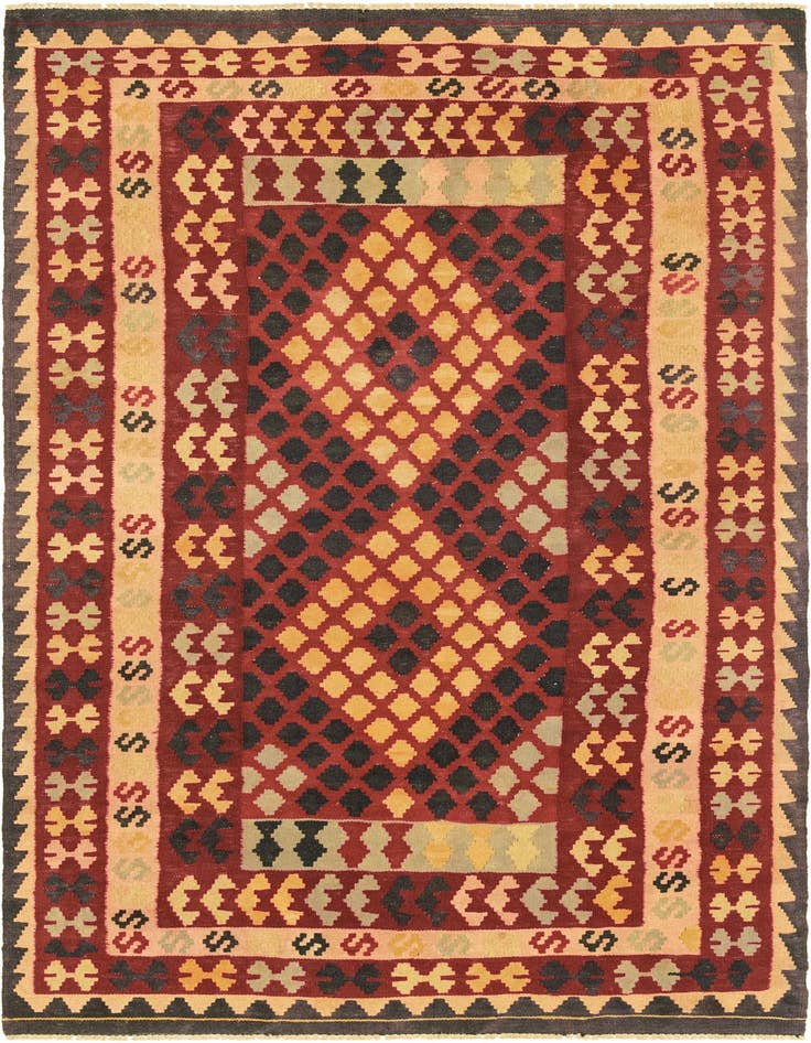 Detail image of 3' 4 x 6' 3 Hand Woven Kilim Maymana Wool Runner Rug