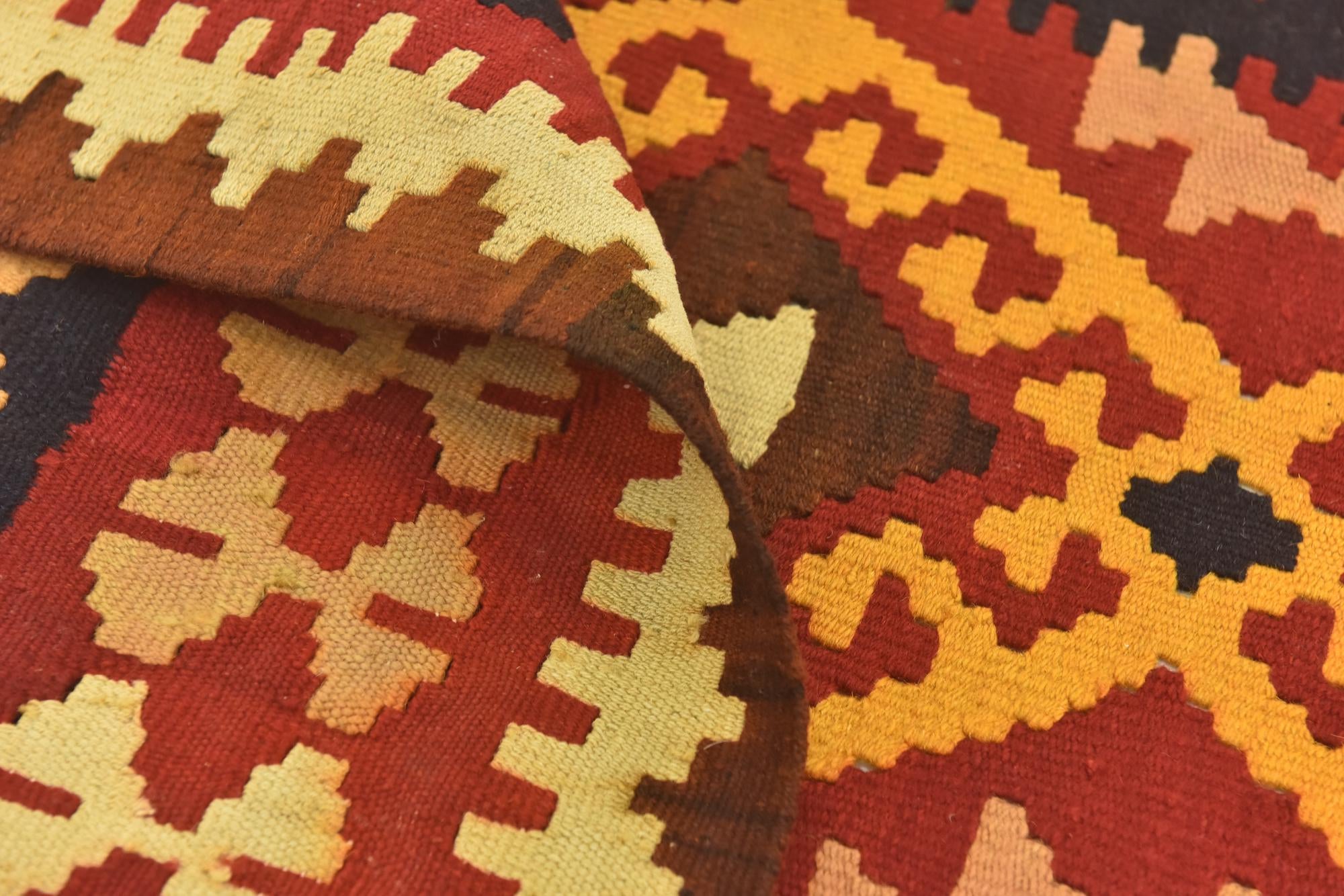 3' 7 x 6' 8 Hand Woven Kilim Maymana Wool Runner Rug