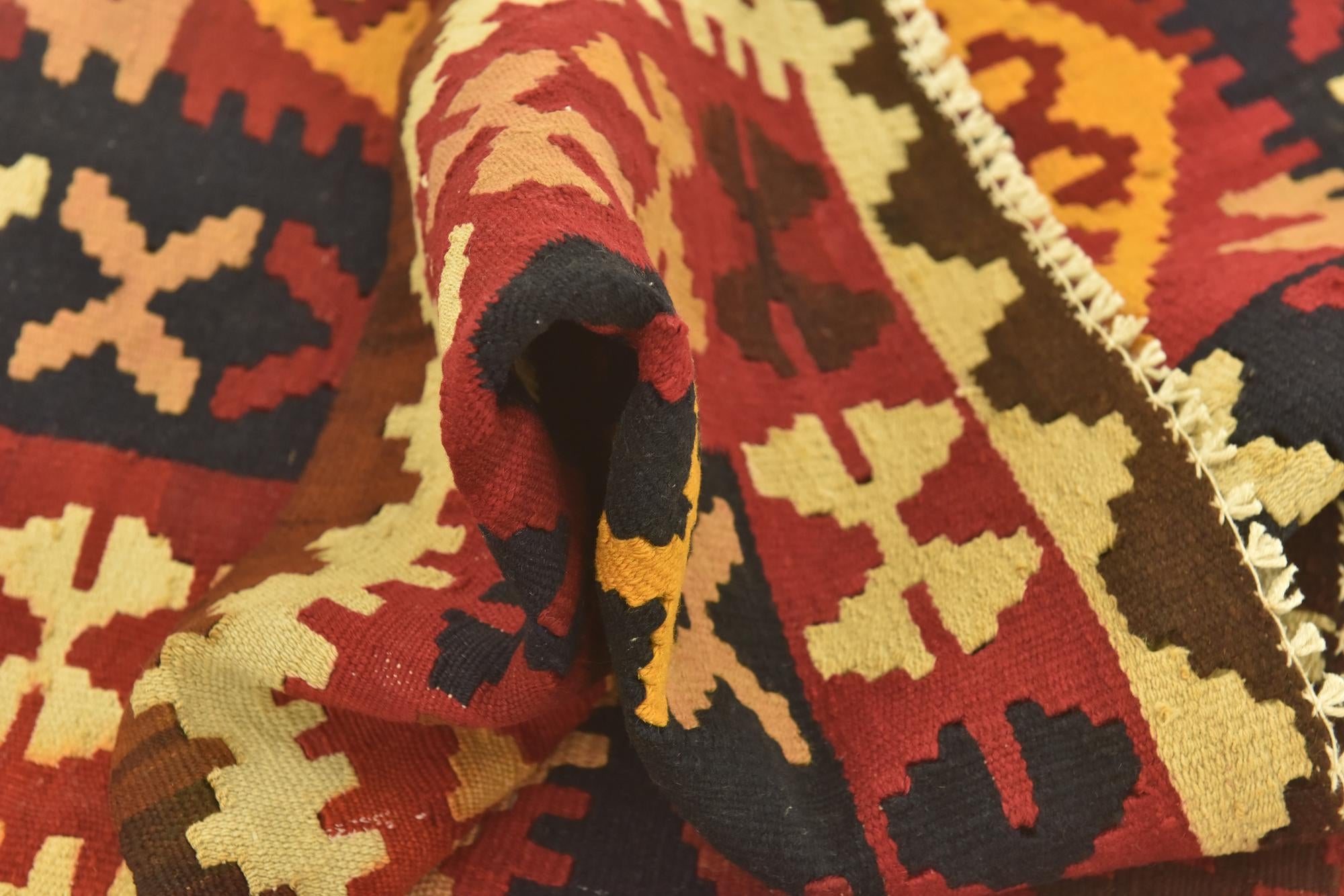 3' 7 x 6' 8 Hand Woven Kilim Maymana Wool Runner Rug