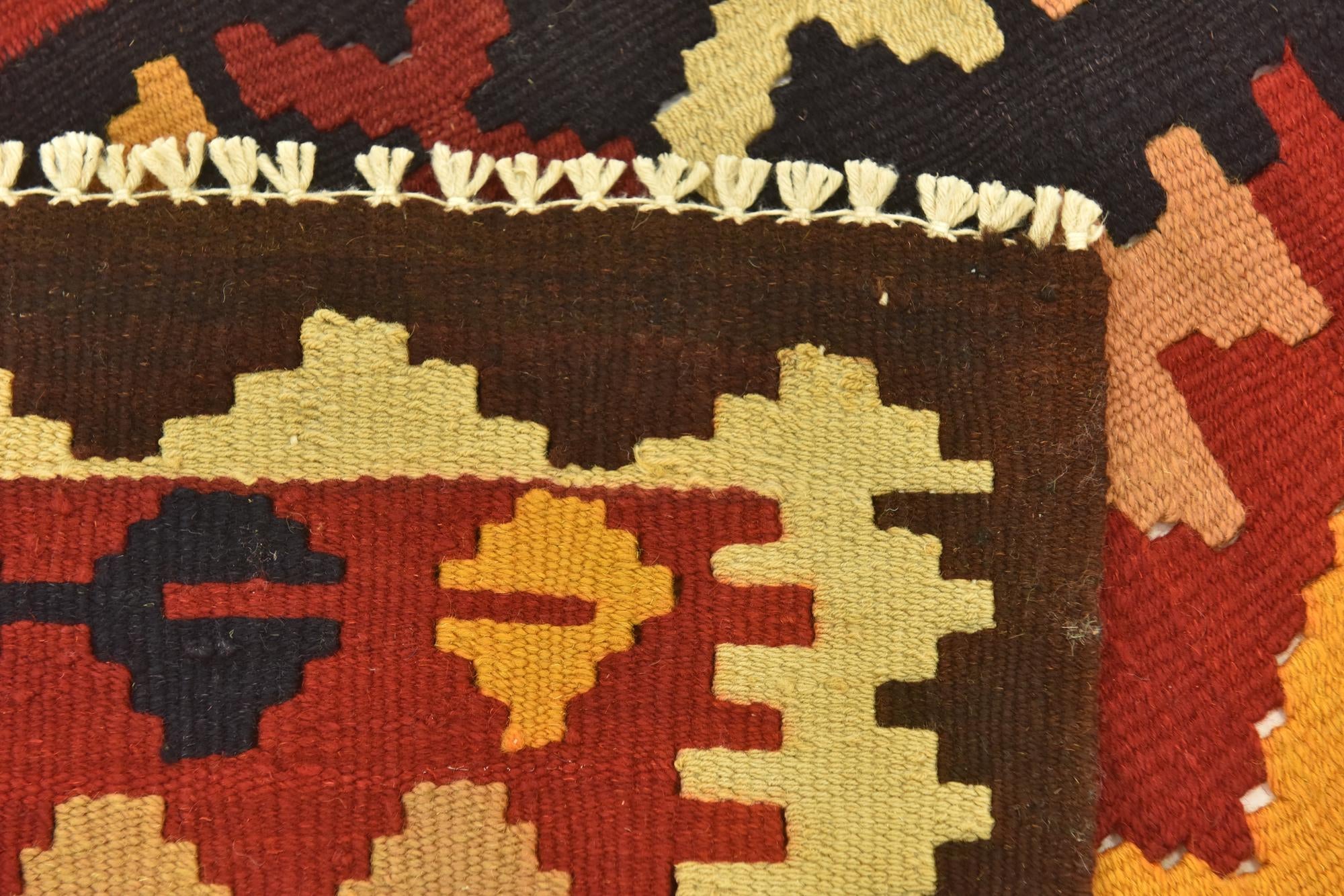 3' 7 x 6' 8 Hand Woven Kilim Maymana Wool Runner Rug