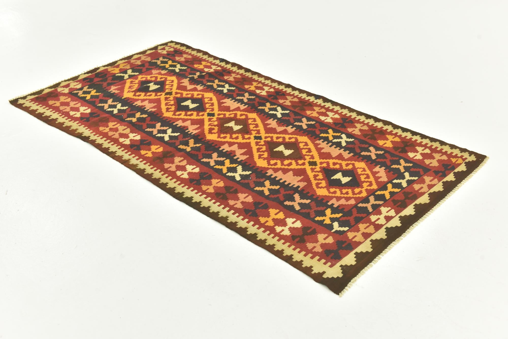3' 7 x 6' 8 Hand Woven Kilim Maymana Wool Runner Rug