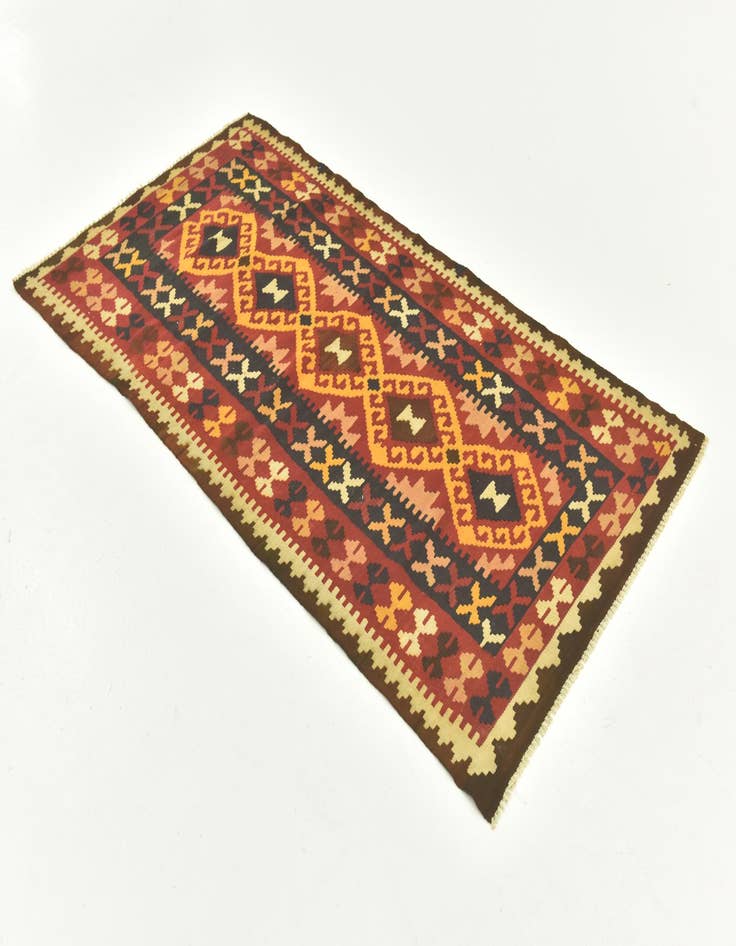 Detail image of 3' 7 x 6' 8  Hand Woven Kilim Maymana Wool Runner Rug