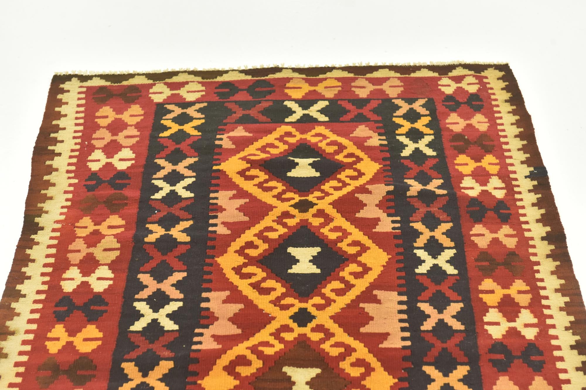 3' 7 x 6' 8 Hand Woven Kilim Maymana Wool Runner Rug