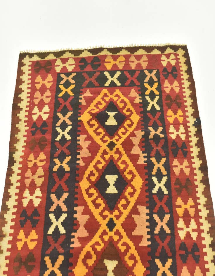 Detail image of 3' 7 x 6' 8  Hand Woven Kilim Maymana Wool Runner Rug