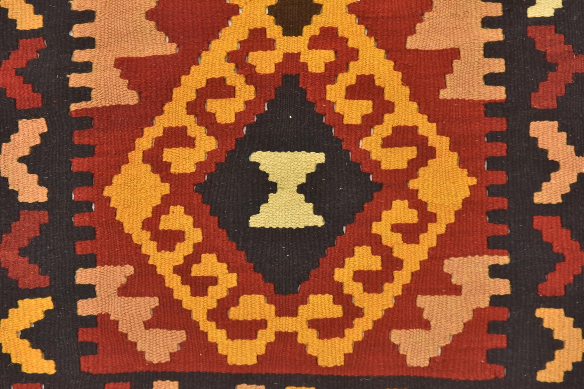 3' 7 x 6' 8 Hand Woven Kilim Maymana Wool Runner Rug