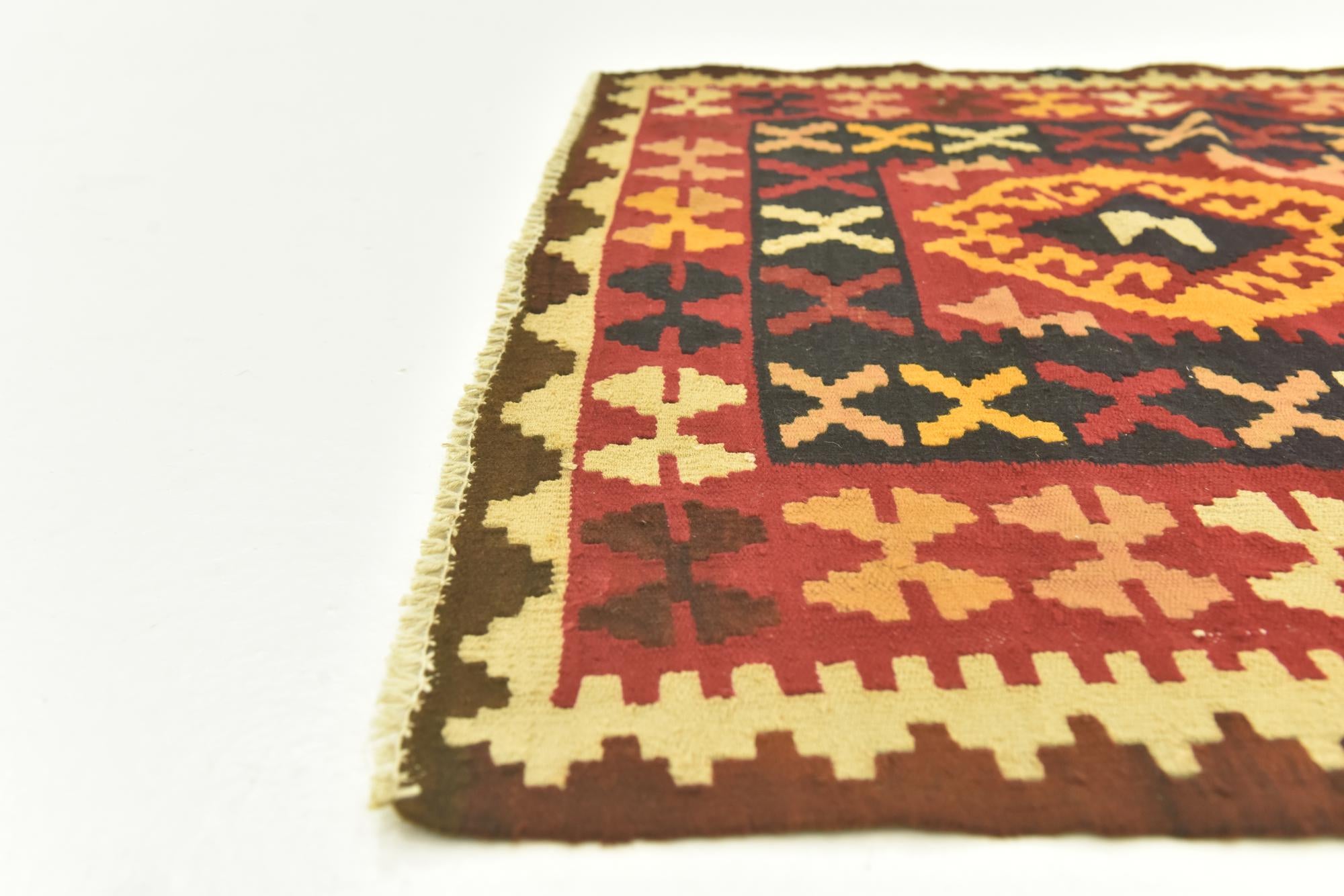 3' 7 x 6' 8 Hand Woven Kilim Maymana Wool Runner Rug
