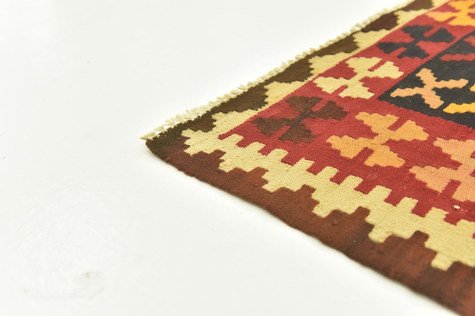3' 7 x 6' 8 Hand Woven Kilim Maymana Wool Runner Rug