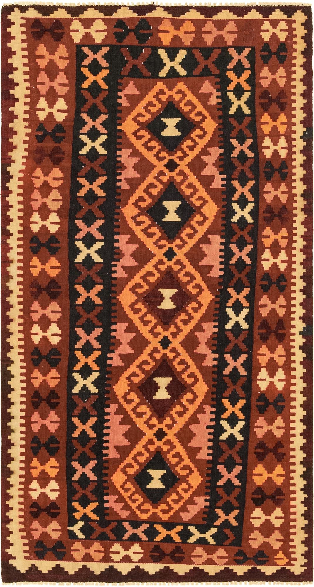 3' 7 x 6' 8 Hand Woven Kilim Maymana Wool Runner Rug
