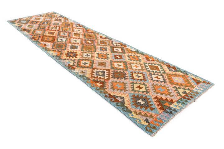 2' 10 x 10' Hand Woven Kilim Maymana Wool Runner Rug