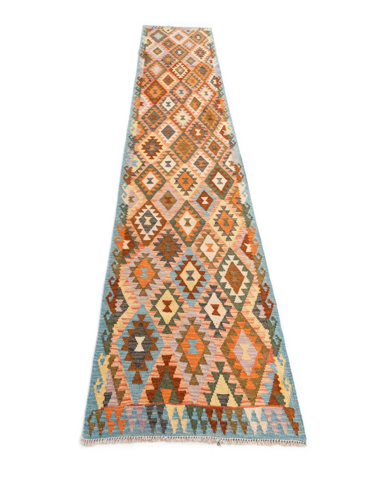 Detail image of 2' 10 x 10'  Hand Woven Kilim Maymana Wool Runner Rug