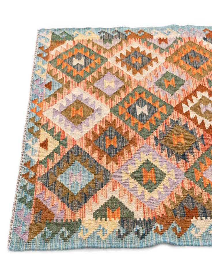 Detail image of 2' 10 x 10'  Hand Woven Kilim Maymana Wool Runner Rug