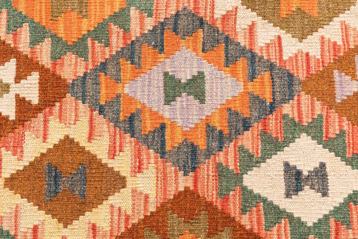 Detail image of 2' 10 x 10' Hand Woven Kilim Maymana Wool Runner Rug