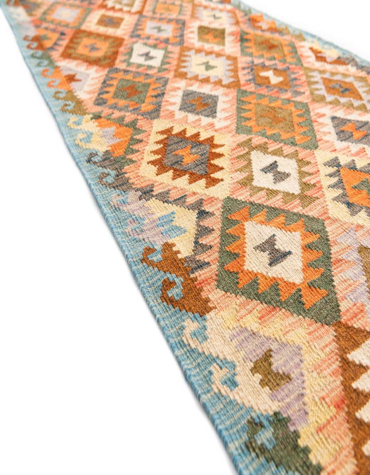 Detail image of 2' 10 x 10'  Hand Woven Kilim Maymana Wool Runner Rug