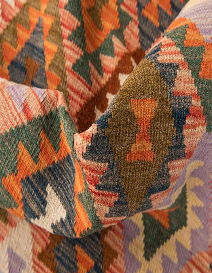 Detail image of 2' 10 x 10'  Hand Woven Kilim Maymana Wool Runner Rug