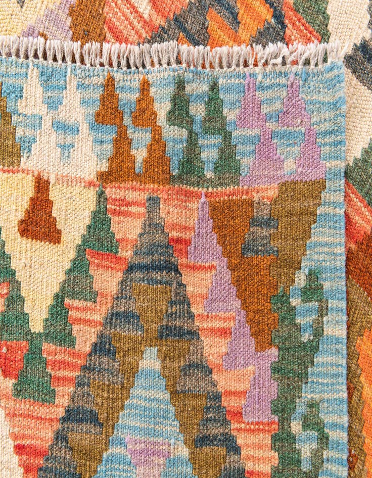 Detail image of 2' 10 x 10'  Hand Woven Kilim Maymana Wool Runner Rug