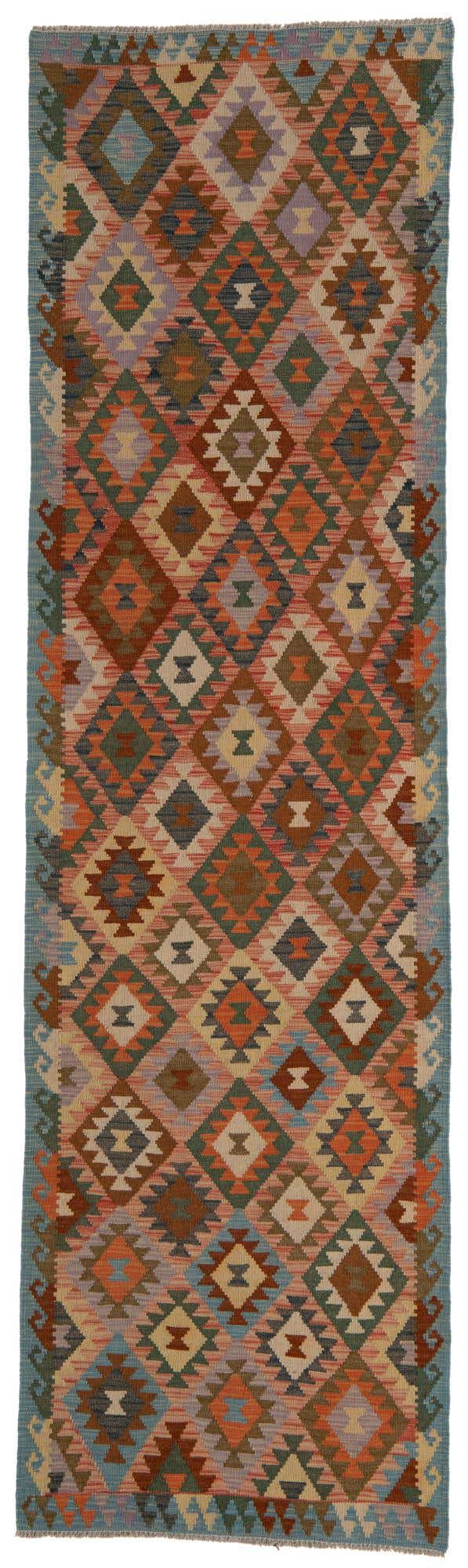 2' 10 x 10' Hand Woven Kilim Maymana Wool Runner Rug