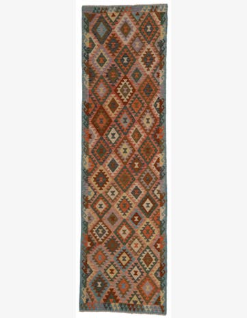 2' 10 x 10' Hand Woven Kilim Maymana Wool Runner Rug