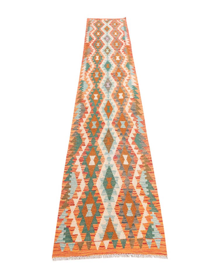 Detail image of 2' 7 x 9' 9  Hand Woven Kilim Maymana Wool Runner Rug