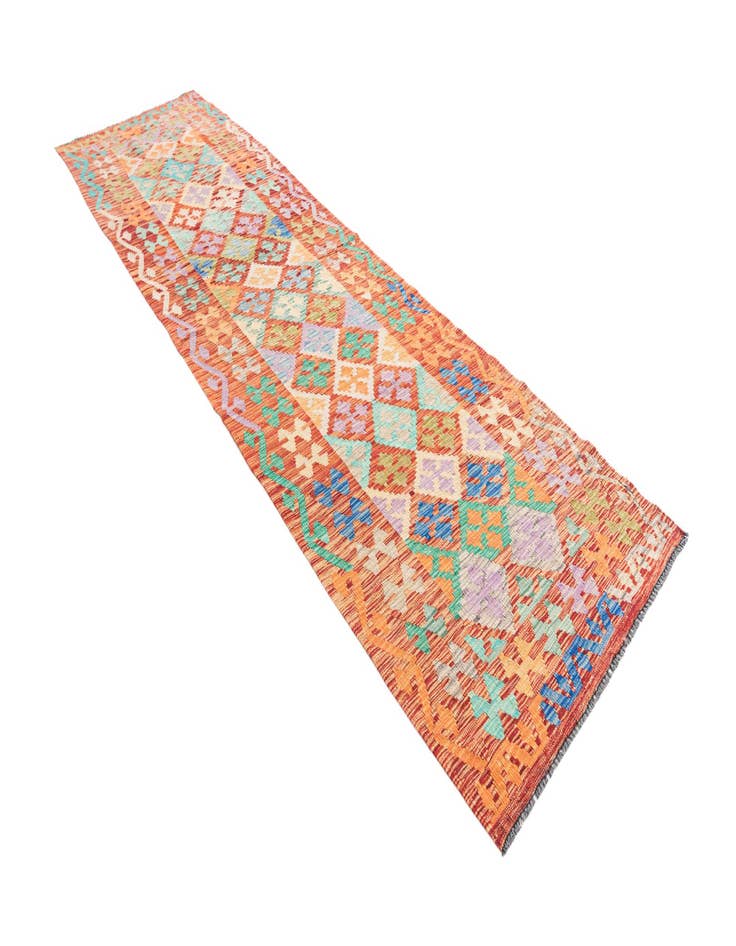 Detail image of 2' 10 x 9' 10  Hand Woven Kilim Maymana Wool Runner Rug