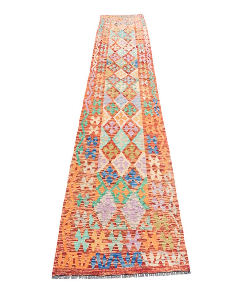 Detail image of 2' 10 x 9' 10  Hand Woven Kilim Maymana Wool Runner Rug