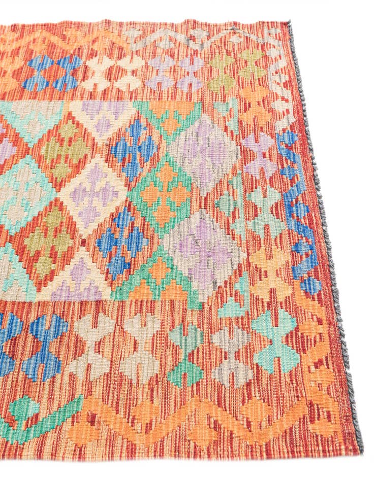 Detail image of 2' 10 x 9' 10  Hand Woven Kilim Maymana Wool Runner Rug
