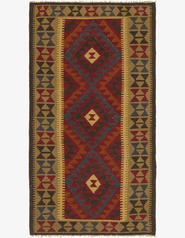 3' 5 x 6' 6 Hand Woven Kilim Maymana Wool Runner Rug