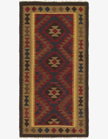 3' 3 x 6' 6 Hand Woven Kilim Maymana Wool Runner Rug