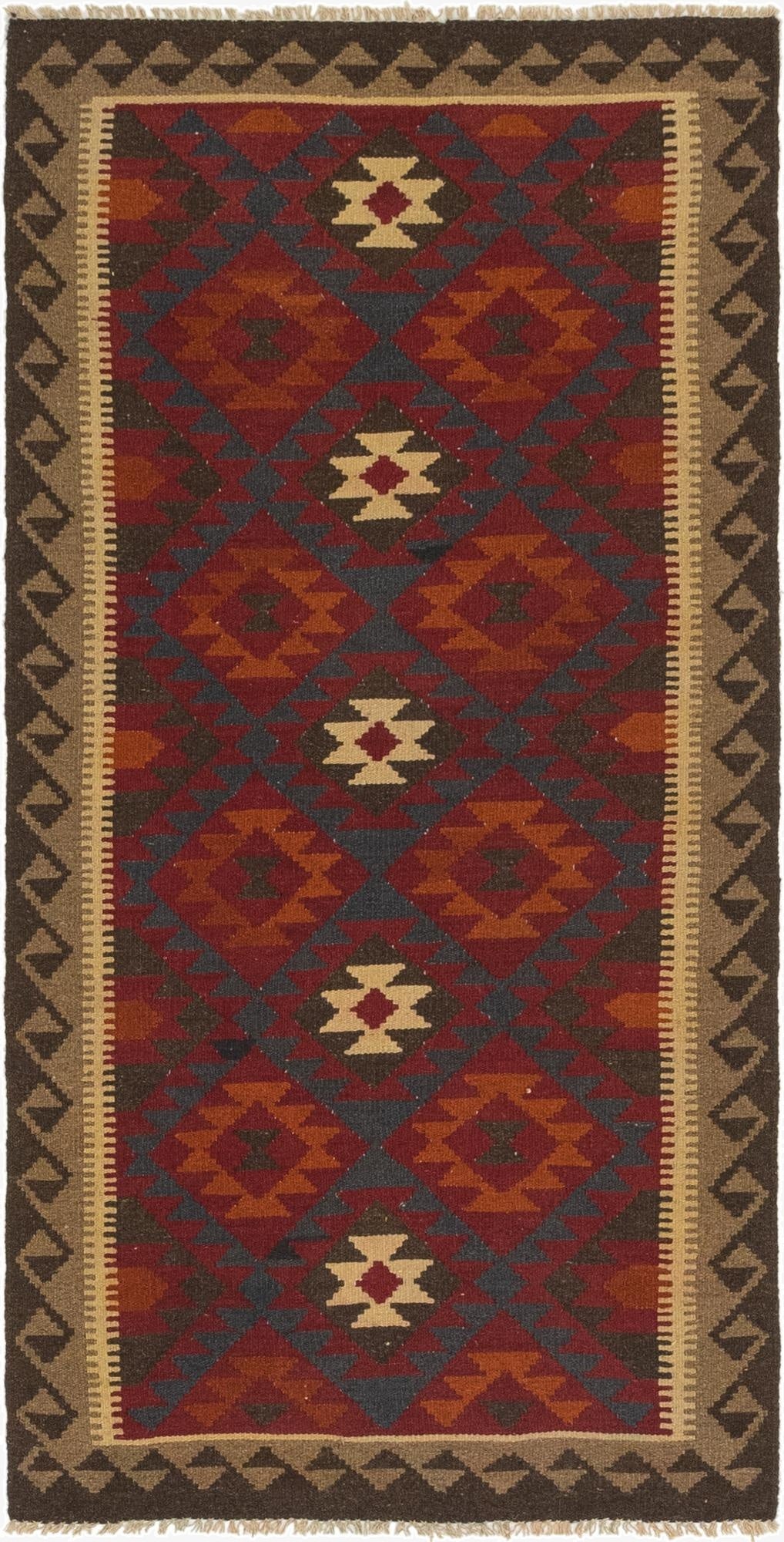 3' 3 x 6' 6  Hand Woven Kilim Maymana Wool Runner Rug