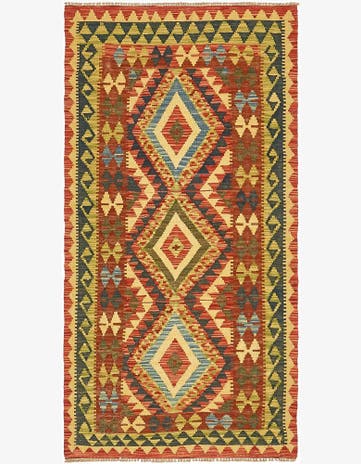 3' 2 x 6' 4 Hand Woven Kilim Maymana Wool Runner Rug