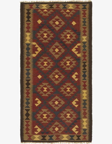 3' 4 x 6' 5 Hand Woven Kilim Maymana Wool Runner Rug