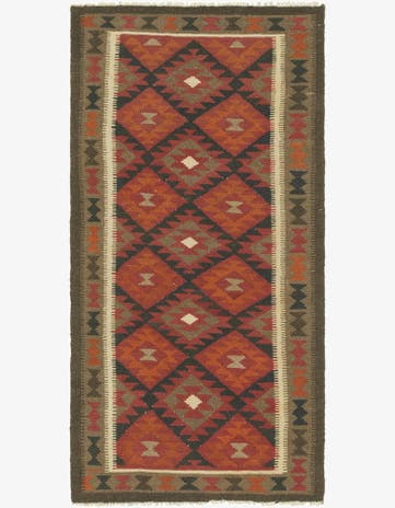 3' 3 x 6' 5 Hand Woven Kilim Maymana Wool Runner Rug