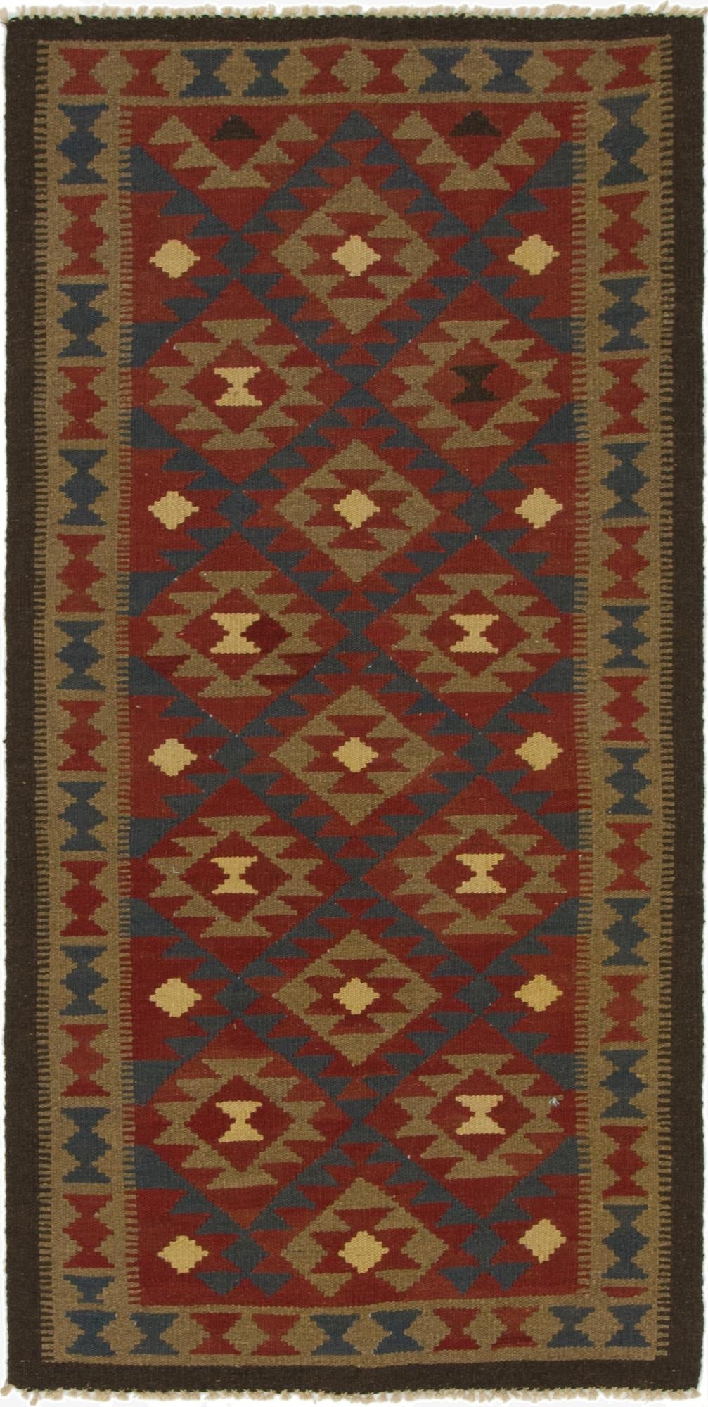 3' 2 x 6' 5  Hand Woven Kilim Maymana Wool Runner Rug