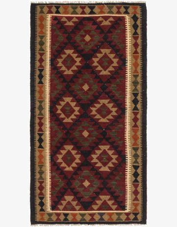 3' 3 x 6' 5 Hand Woven Kilim Maymana Wool Runner Rug