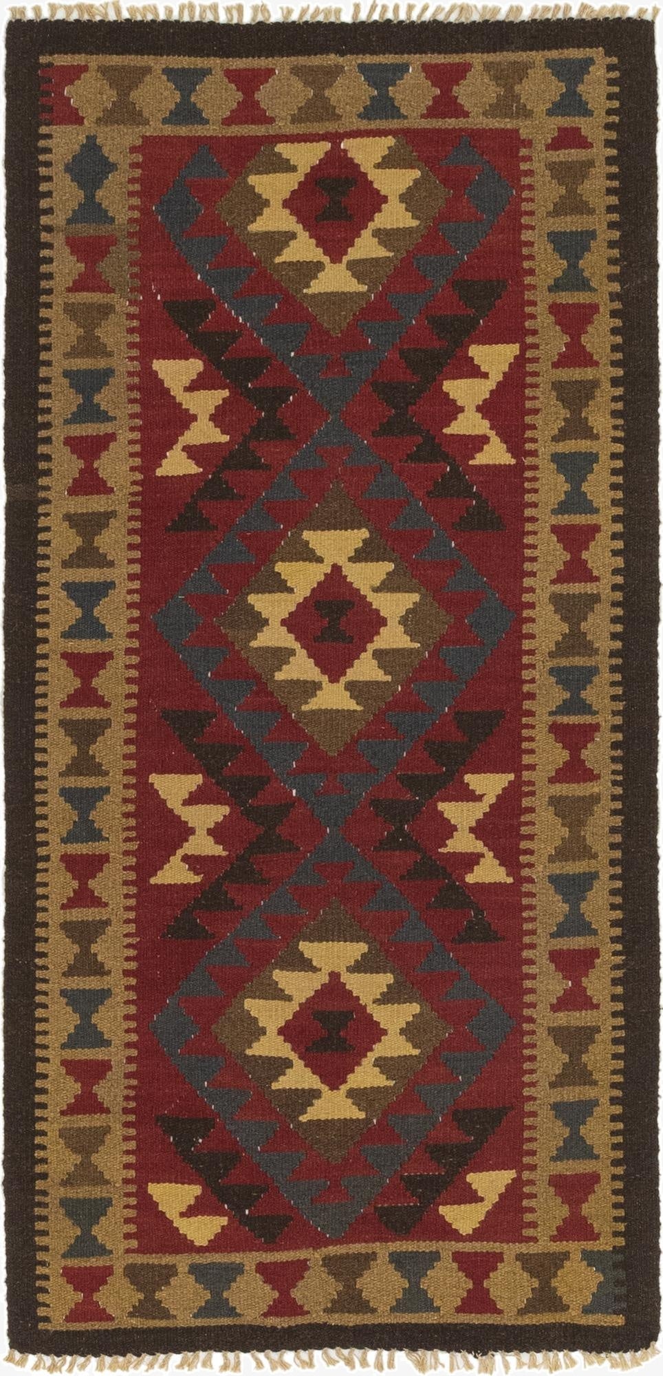 3' 2 x 6' 5  Hand Woven Kilim Maymana Wool Runner Rug