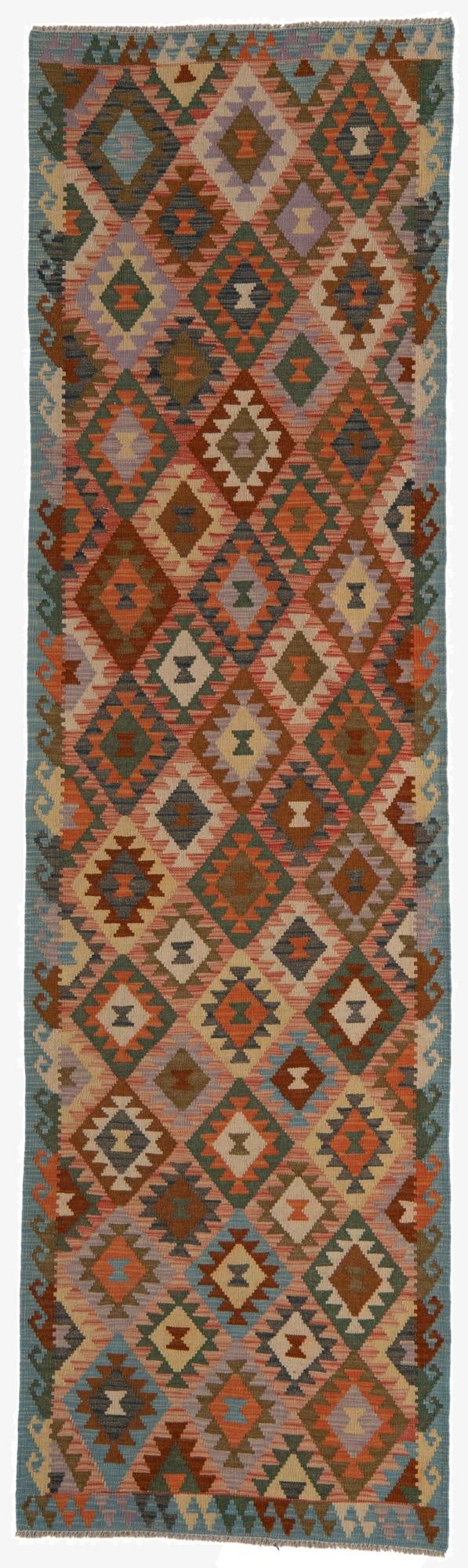 2' 10 x 10'  Hand Woven Kilim Maymana Wool Runner Rug